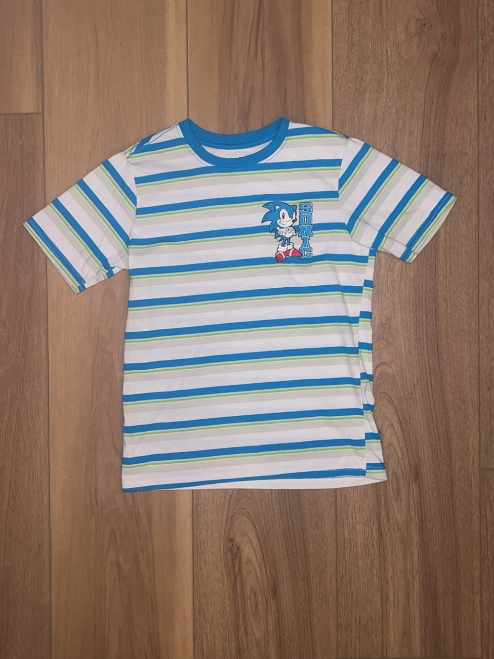 Sonic Striped Short-Sleeve Tee in White, Blue & Green